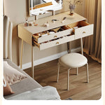 シンプルデザインの高級天然木製ドレッサーセット - イミテーションレザー&ガラス付き hmq-1928