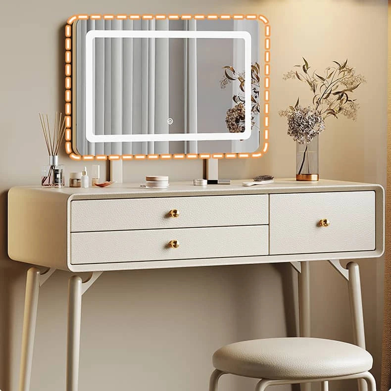 シンプルデザインの高級天然木製ドレッサーセット - イミテーションレザー&ガラス付き hmq-1928