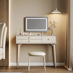 シンプルデザインの高級天然木製ドレッサーセット - イミテーションレザー&ガラス付き hmq-1928