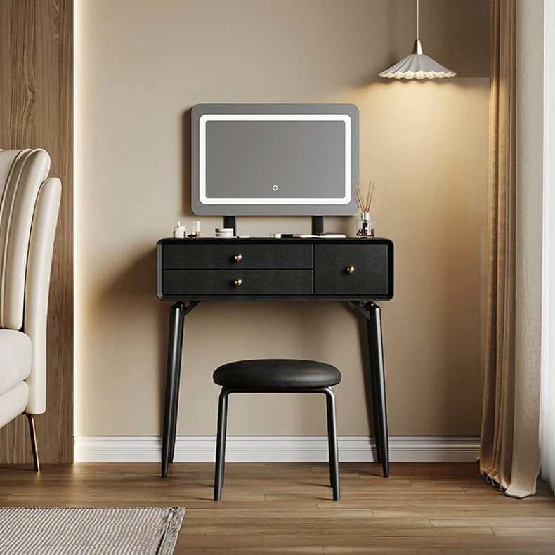 シンプルデザインの高級天然木製ドレッサーセット - イミテーションレザー&ガラス付き hmq-1928