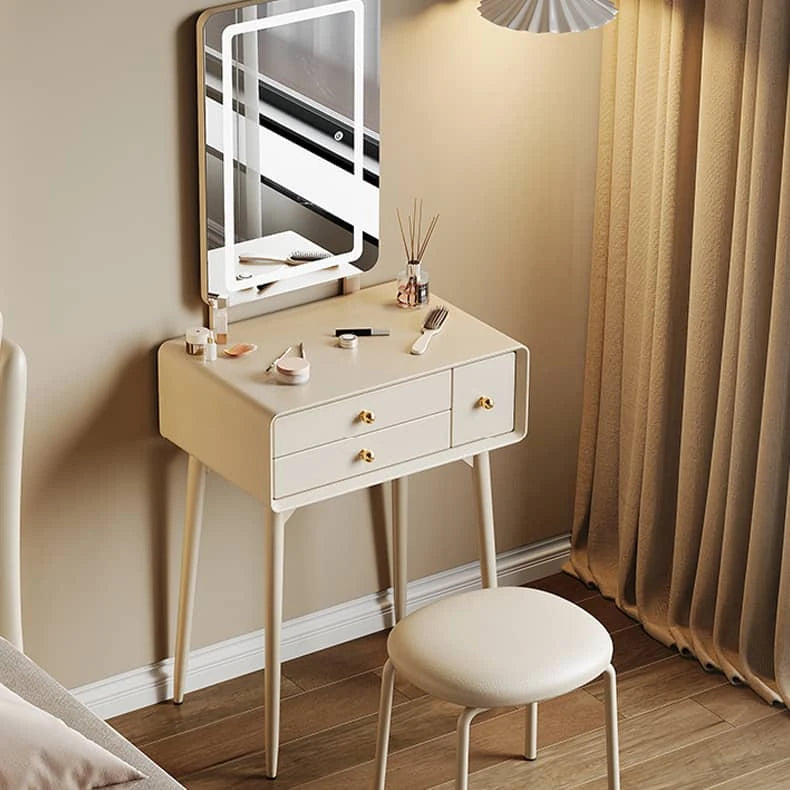 シンプルデザインの高級天然木製ドレッサーセット - イミテーションレザー&ガラス付き hmq-1928