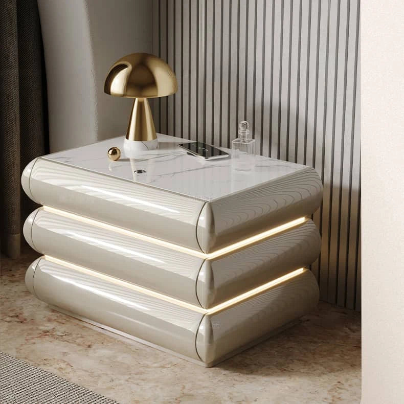 高級無垢材ナイトテーブル セラミック製 ランプ付き モダンデザイン ベッドサイドテーブル hmq-1934