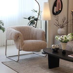 モダンデザイン ステンレスフレーム シープボアチェア - 快適なラウンジ体験をあなたに! hmr-4766