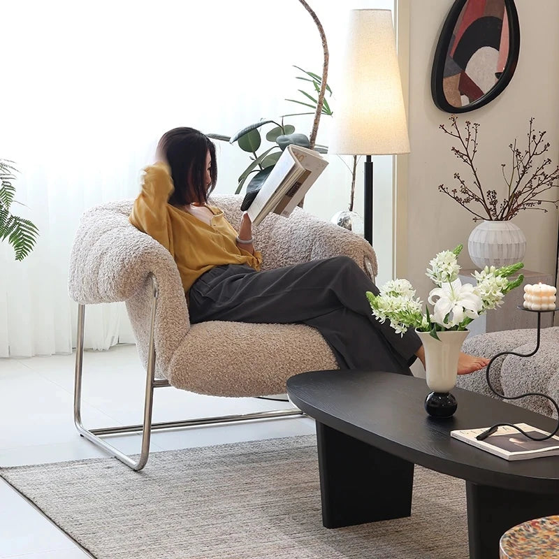 モダンデザイン ステンレスフレーム シープボアチェア - 快適なラウンジ体験をあなたに! hmr-4766