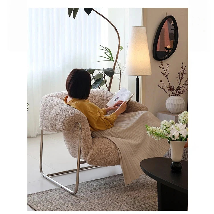 モダンデザイン ステンレスフレーム シープボアチェア - 快適なラウンジ体験をあなたに! hmr-4766