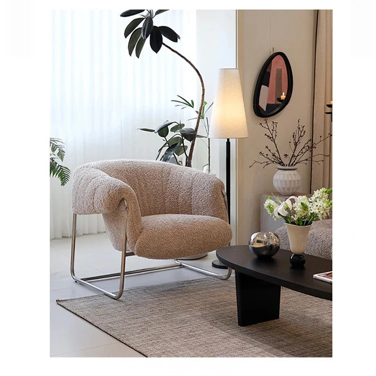 モダンデザイン ステンレスフレーム シープボアチェア - 快適なラウンジ体験をあなたに! hmr-4766