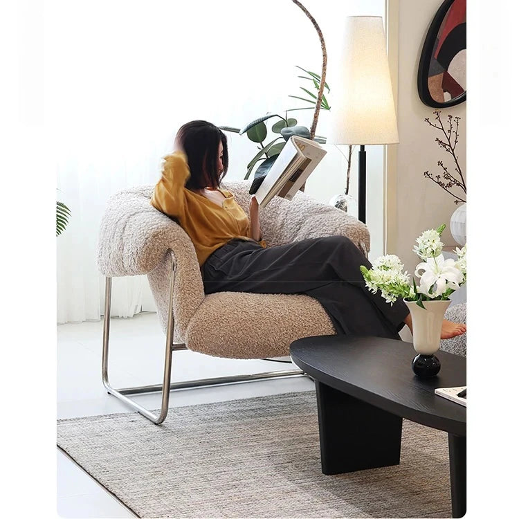 モダンデザイン ステンレスフレーム シープボアチェア - 快適なラウンジ体験をあなたに! hmr-4766