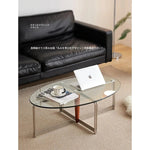 エレガントなガラスセンターテーブル | アッシュ材とステンレス製の洗練されたデザイン | モダンリビングに最適 hmr-4774