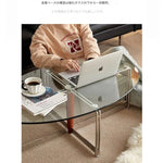 エレガントなガラスセンターテーブル | アッシュ材とステンレス製の洗練されたデザイン | モダンリビングに最適 hmr-4774