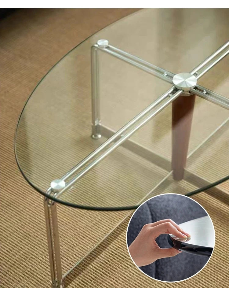 エレガントなガラスセンターテーブル | アッシュ材とステンレス製の洗練されたデザイン | モダンリビングに最適 hmr-4774