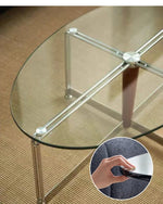 エレガントなガラスセンターテーブル | アッシュ材とステンレス製の洗練されたデザイン | モダンリビングに最適 hmr-4774