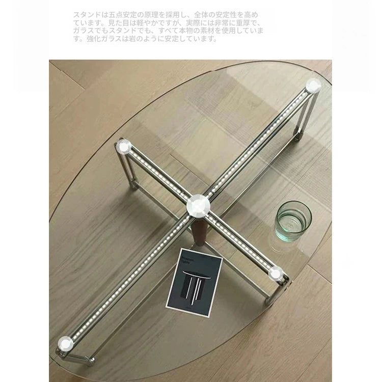 エレガントなガラスセンターテーブル | アッシュ材とステンレス製の洗練されたデザイン | モダンリビングに最適 hmr-4774