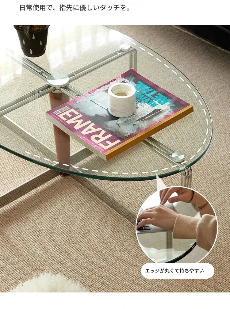 エレガントなガラスセンターテーブル | アッシュ材とステンレス製の洗練されたデザイン | モダンリビングに最適 hmr-4774