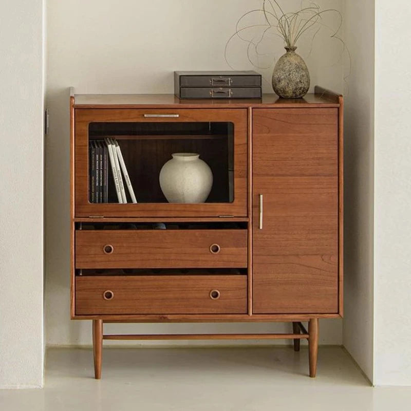 アッシュ材とステンレスのモダンキャビネット|ガラス扉付き|収納力抜群のスタイリッシュデザイン hmr-4779