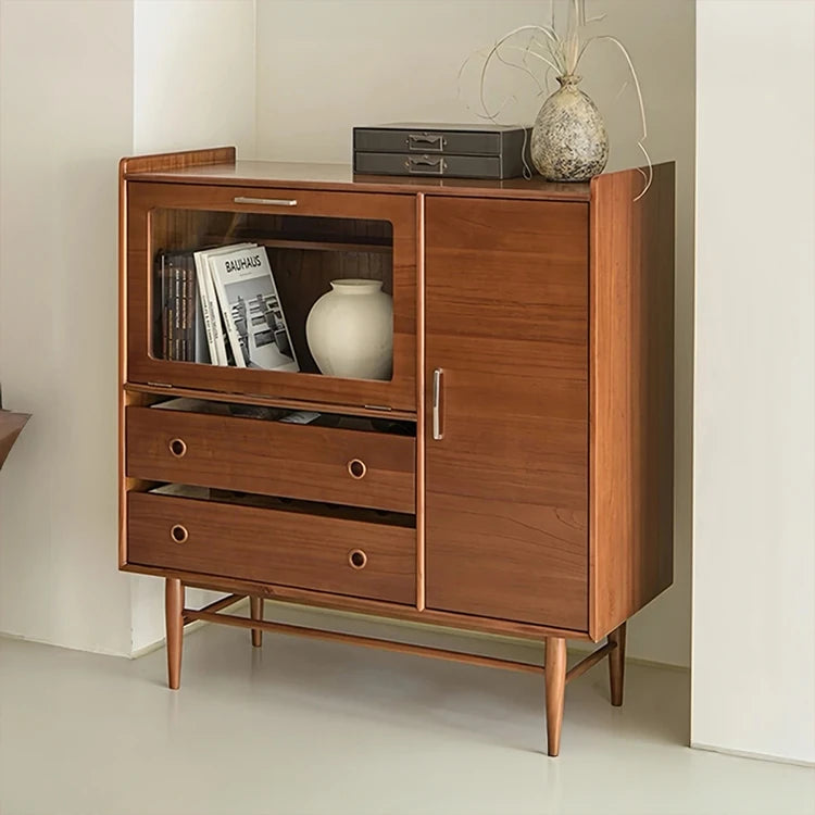 アッシュ材とステンレスのモダンキャビネット|ガラス扉付き|収納力抜群のスタイリッシュデザイン hmr-4779