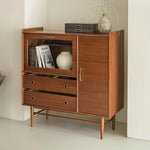 アッシュ材とステンレスのモダンキャビネット|ガラス扉付き|収納力抜群のスタイリッシュデザイン hmr-4779