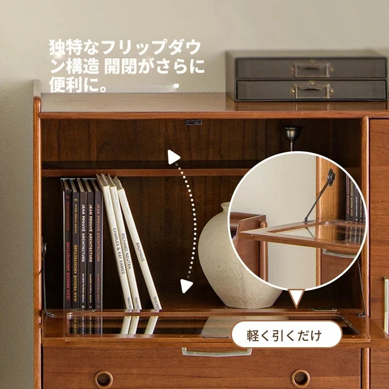 アッシュ材とステンレスのモダンキャビネット|ガラス扉付き|収納力抜群のスタイリッシュデザイン hmr-4779