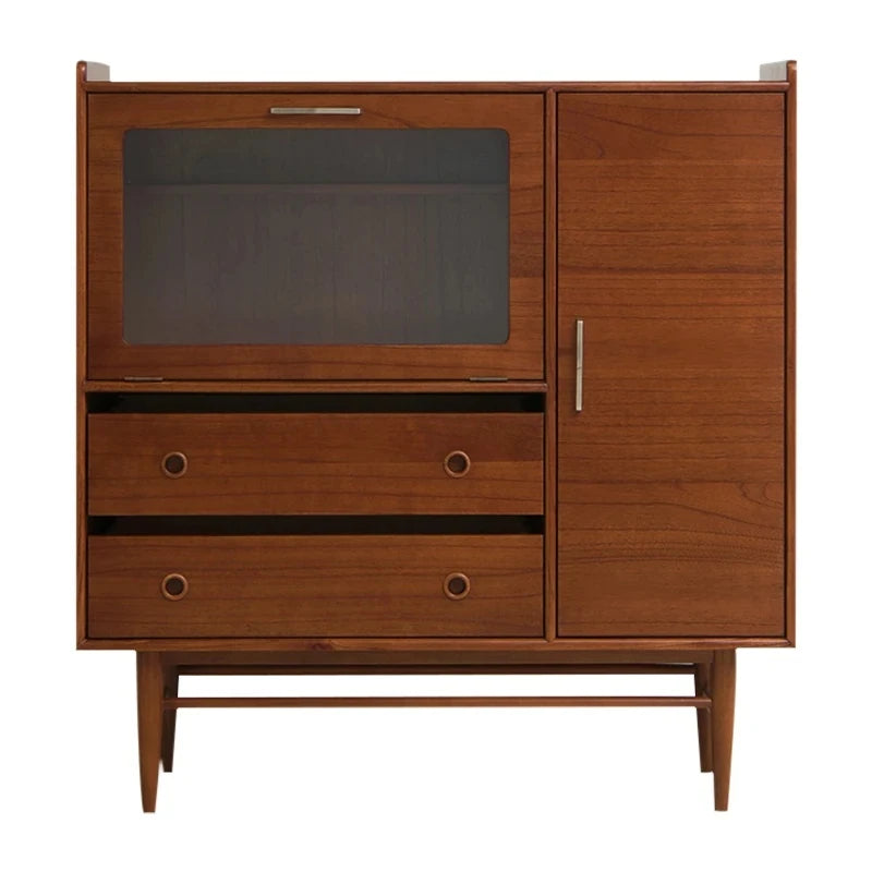 アッシュ材とステンレスのモダンキャビネット|ガラス扉付き|収納力抜群のスタイリッシュデザイン hmr-4779