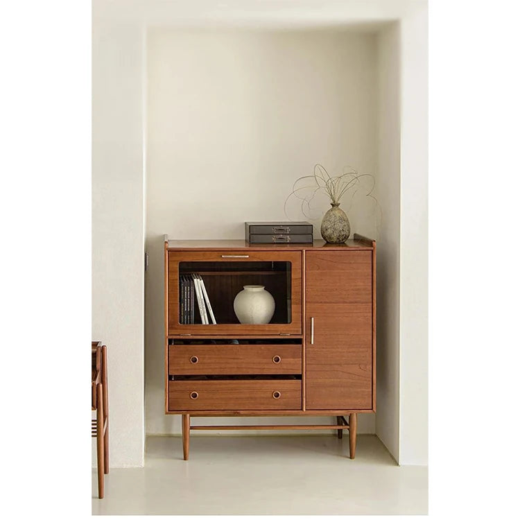 アッシュ材とステンレスのモダンキャビネット|ガラス扉付き|収納力抜群のスタイリッシュデザイン hmr-4779