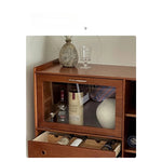 アッシュ材とステンレスのモダンキャビネット|ガラス扉付き|収納力抜群のスタイリッシュデザイン hmr-4779