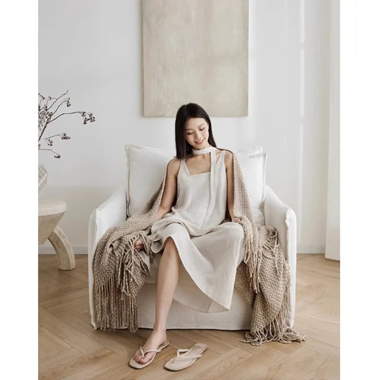 【快適な座り心地】綿麻ダウンシリコンフィル使用のモダンチェア|パイン素材のナチュラルデザイン hmr-4780