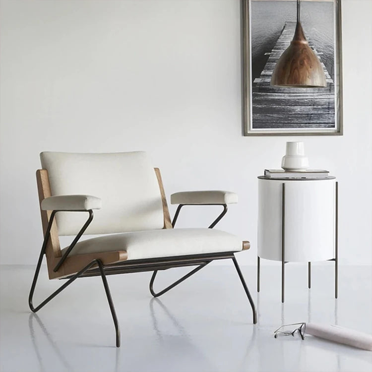 オーク材と綿麻仕様のモダンチェア - シンプルでスタイリッシュなデザイン、リビングや書斎に最適! hmr-4785