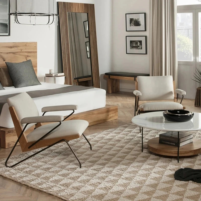 オーク材と綿麻仕様のモダンチェア - シンプルでスタイリッシュなデザイン、リビングや書斎に最適! hmr-4785