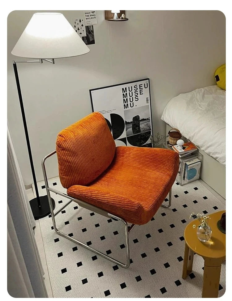 モダン合成皮革チェア|ステンレスフレーム&コーデュロイデザインのリラックスチェア hmr-4795