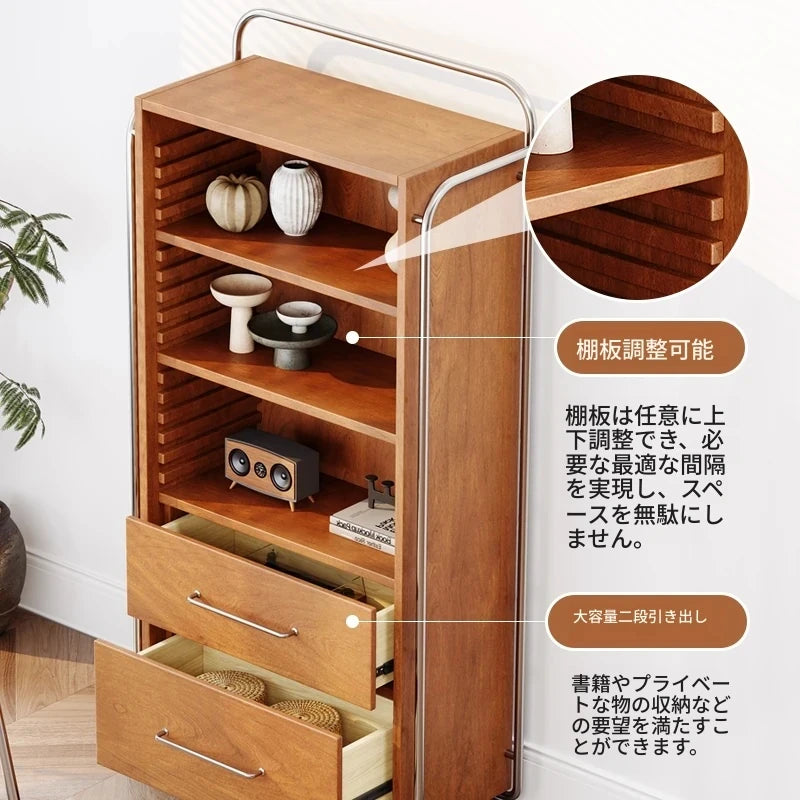 アッシュ材とガラスのスタイリッシュキャビネット - モダンなステンレスフレーム付き収納家具 hmr-4800