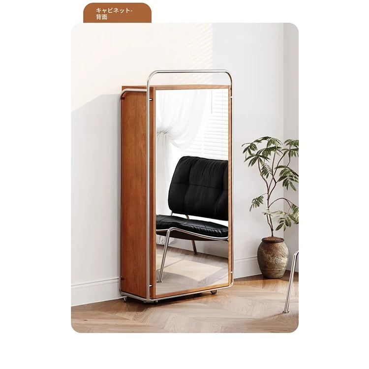 アッシュ材とガラスのスタイリッシュキャビネット - モダンなステンレスフレーム付き収納家具 hmr-4800