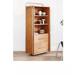 アッシュ材とガラスのスタイリッシュキャビネット - モダンなステンレスフレーム付き収納家具 hmr-4800