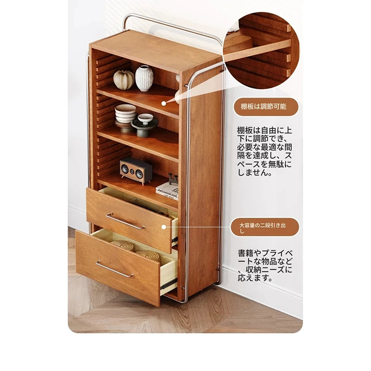 アッシュ材とガラスのスタイリッシュキャビネット - モダンなステンレスフレーム付き収納家具 hmr-4800