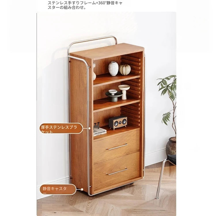 アッシュ材とガラスのスタイリッシュキャビネット - モダンなステンレスフレーム付き収納家具 hmr-4800