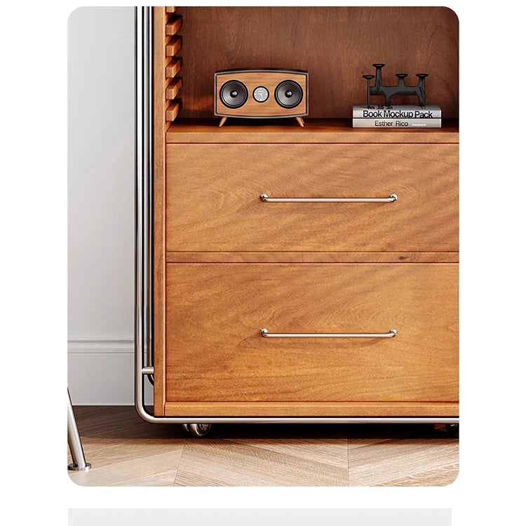 アッシュ材とガラスのスタイリッシュキャビネット - モダンなステンレスフレーム付き収納家具 hmr-4800