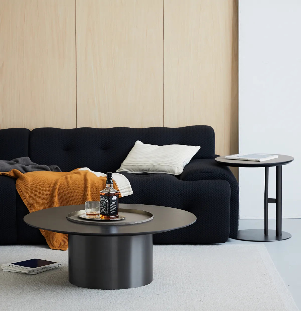 高級感あふれるモダンセンターテーブル|セラミック&合成皮革×ステンレスデザイン hms-4051