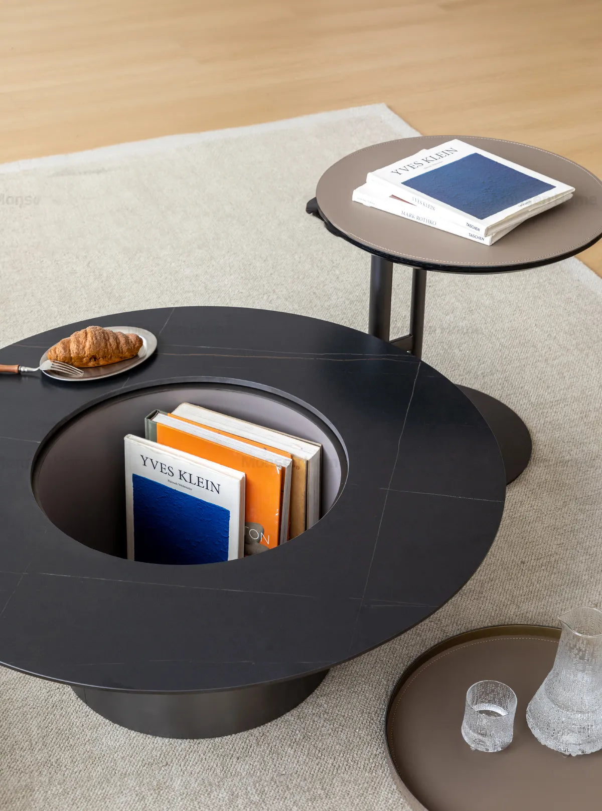 高級感あふれるモダンセンターテーブル|セラミック&合成皮革×ステンレスデザイン hms-4051