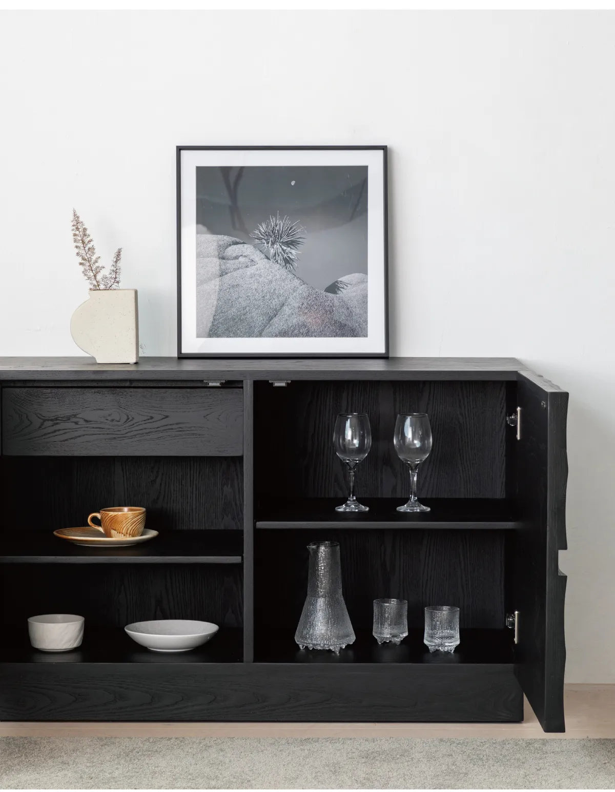 北欧風デザインキャビネット|アッシュ材質感のあるスタイリッシュ収納家具 hms-4052