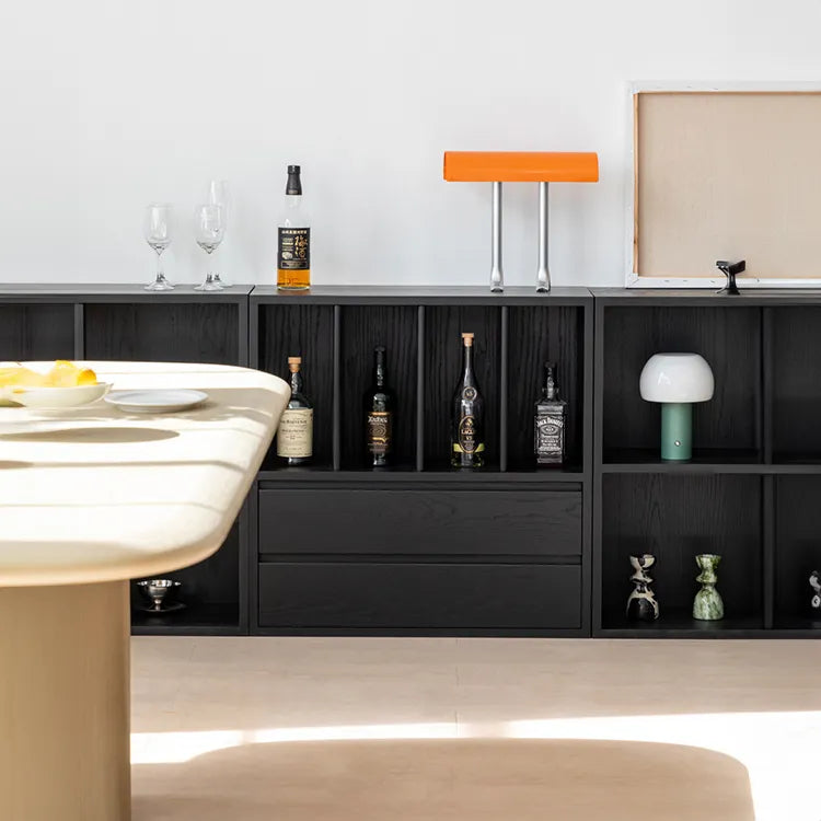 モダンデザインのアッシュ材キャビネット|多功能収納&強化ガラス仕様 hms-4059