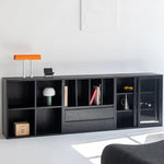 モダンデザインのアッシュ材キャビネット|多功能収納&強化ガラス仕様 hms-4059