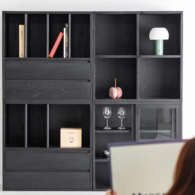 モダンデザインのアッシュ材キャビネット|多功能収納&強化ガラス仕様 hms-4059