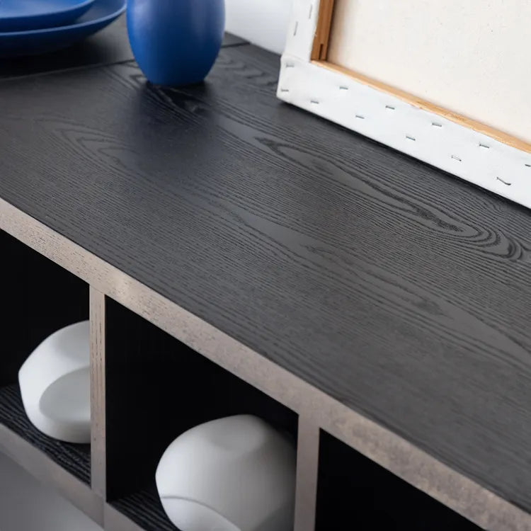 モダンデザインのアッシュ材キャビネット|多功能収納&強化ガラス仕様 hms-4059