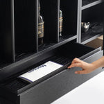 モダンデザインのアッシュ材キャビネット|多功能収納&強化ガラス仕様 hms-4059