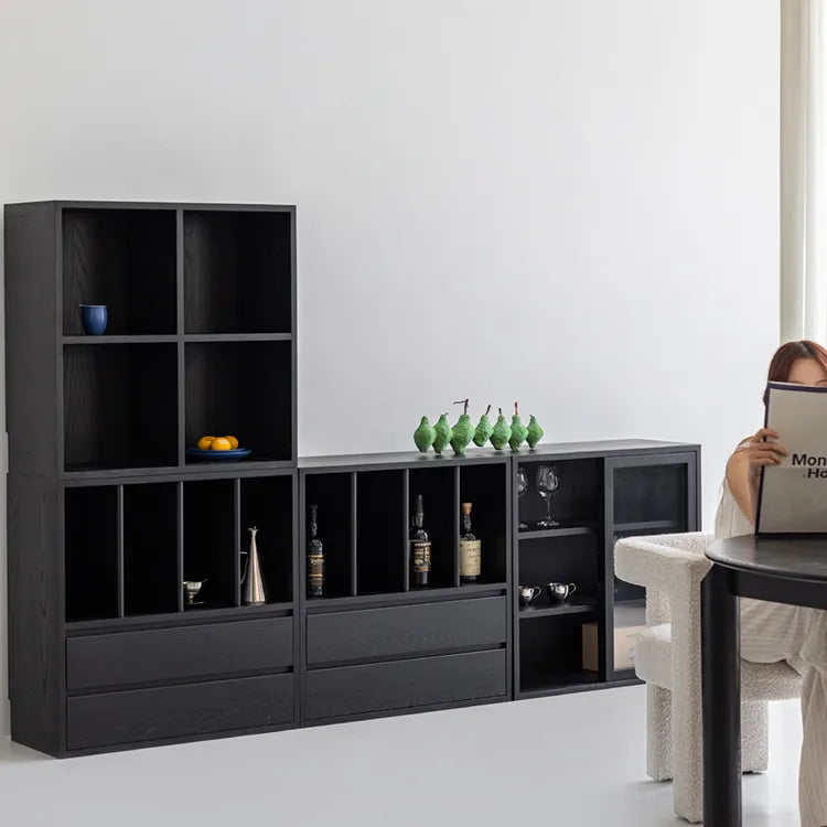 モダンデザインのアッシュ材キャビネット|多功能収納&強化ガラス仕様 hms-4059