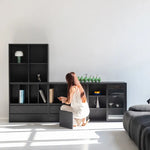 モダンデザインのアッシュ材キャビネット|多功能収納&強化ガラス仕様 hms-4059