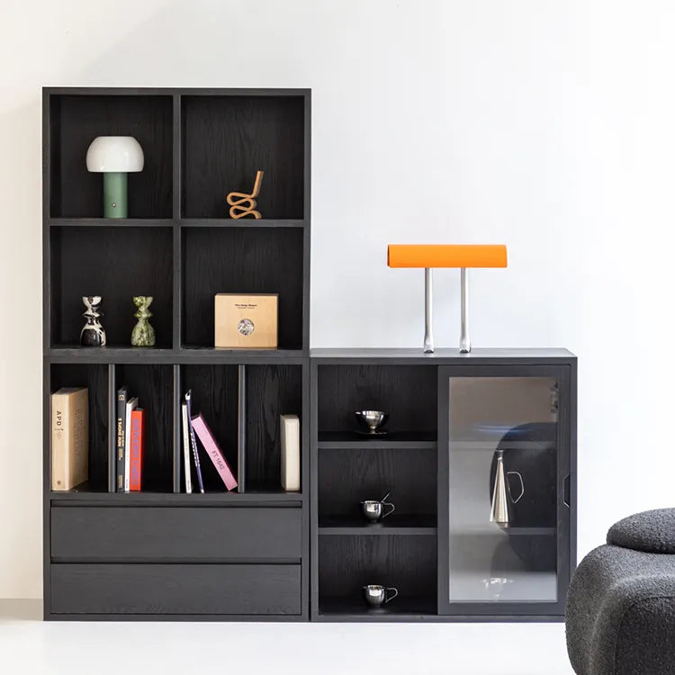 モダンデザインのアッシュ材キャビネット|多功能収納&強化ガラス仕様 hms-4059