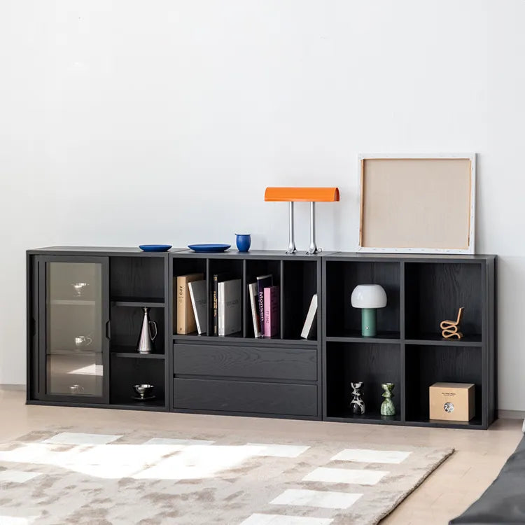 モダンデザインのアッシュ材キャビネット|多功能収納&強化ガラス仕様 hms-4059