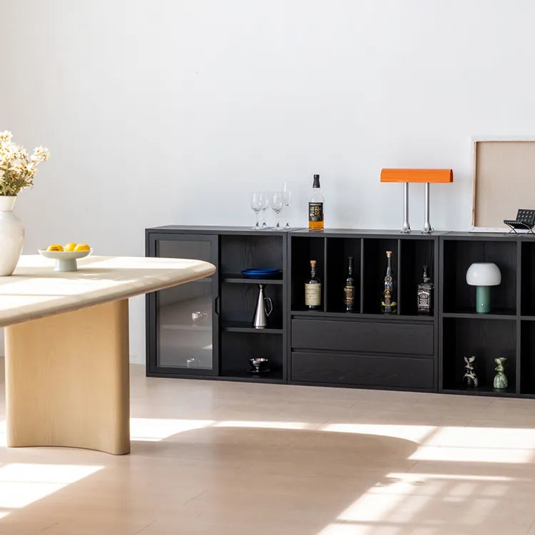 モダンデザインのアッシュ材キャビネット|多功能収納&強化ガラス仕様 hms-4059