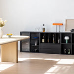 モダンデザインのアッシュ材キャビネット|多功能収納&強化ガラス仕様 hms-4059