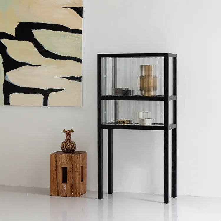 アッシュ材と強化ガラスのスタイリッシュキャビネット|モダンなインテリアに最適 hms-4060