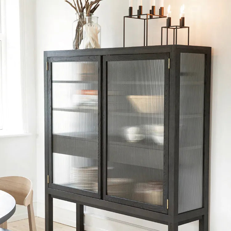 アッシュ材と強化ガラスのスタイリッシュキャビネット|モダンなインテリアに最適 hms-4060